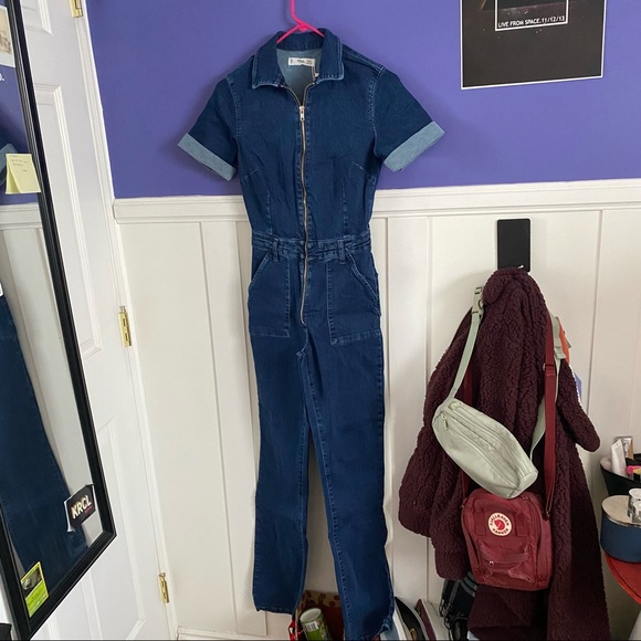 mango retro utility medium wash blue denim jumpsuit - Picture 8 of 8
